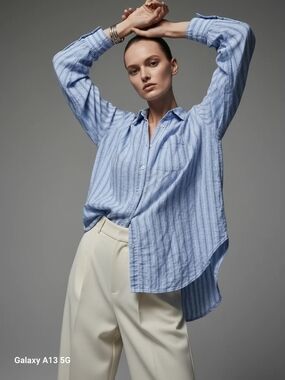 Wilfred Light Blue Striped Relaxed Button-Up Shirt